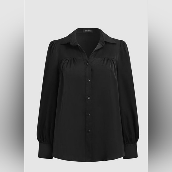 Button up Ruched Puff Sleeve Collared Blouse - Picture 2 of 8